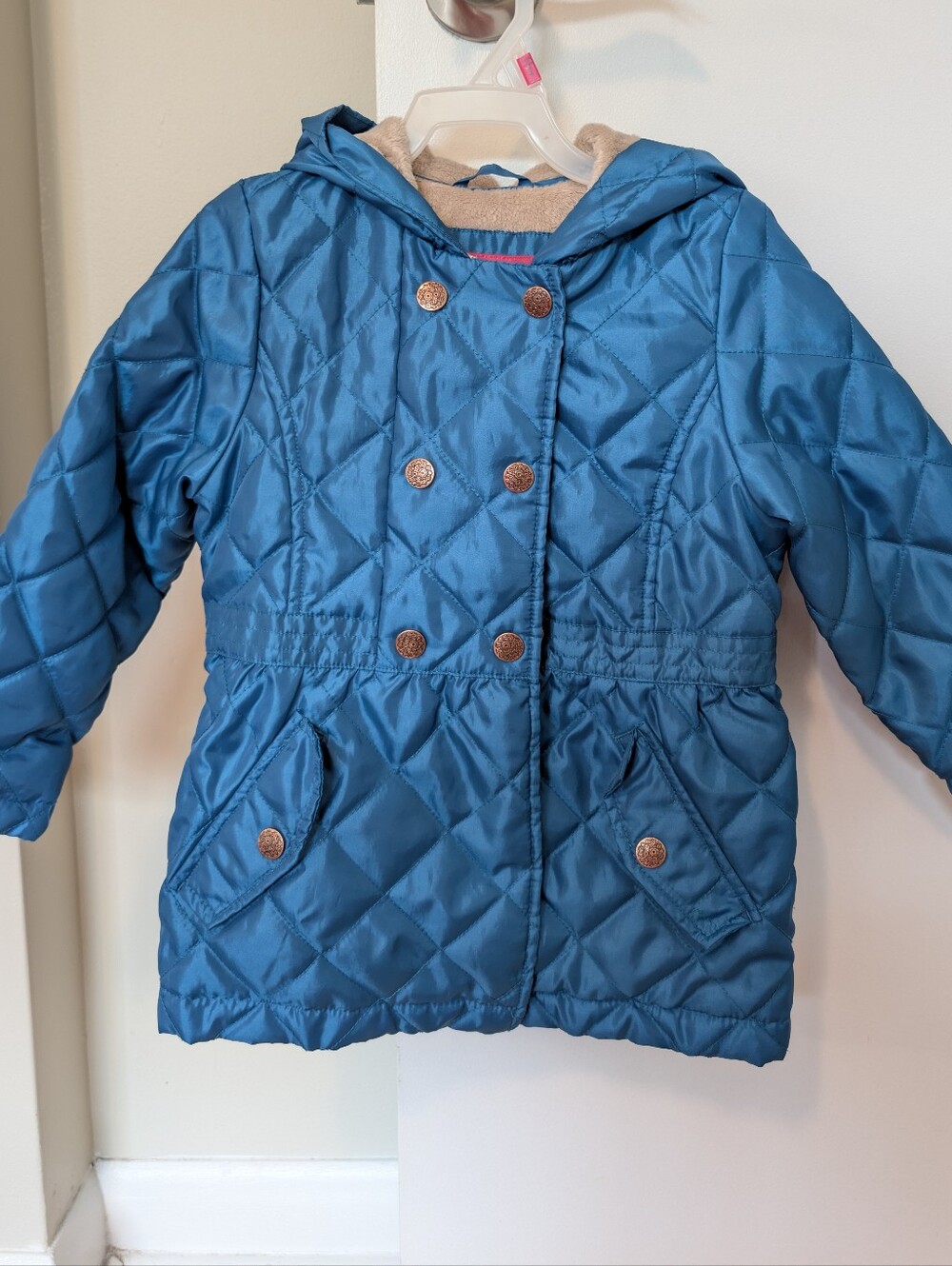 London Fog Girls' Quilted Hooded Coat - Blue